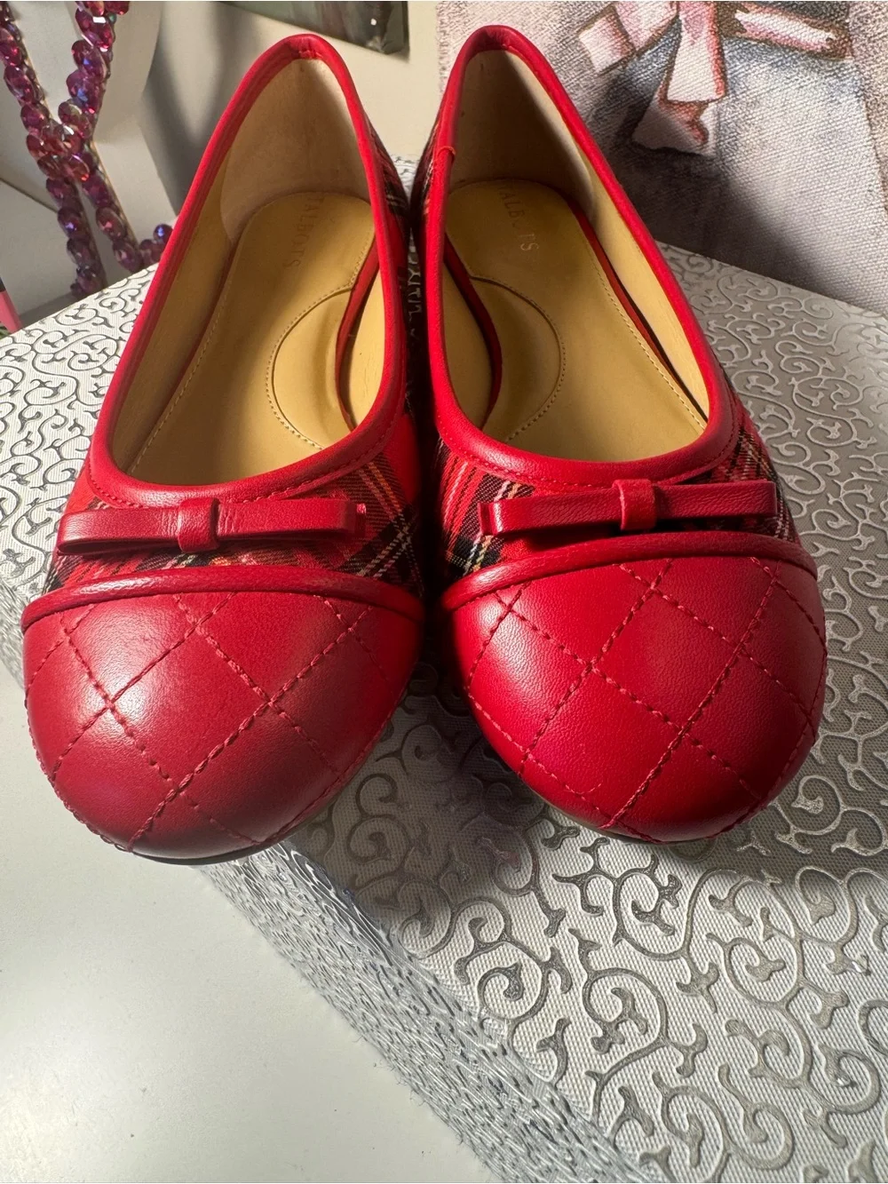 Talbots Red Quilted Plaid Ballet Flats - Classic Women Shoes -New